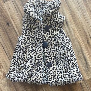 Leopard Print Faux Fur Vest with Black Buttons